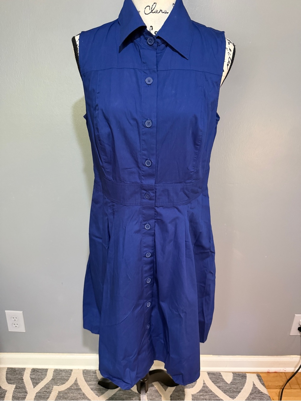 LOFT Classic Button-Front Dress in Royal Blue Sz 10
